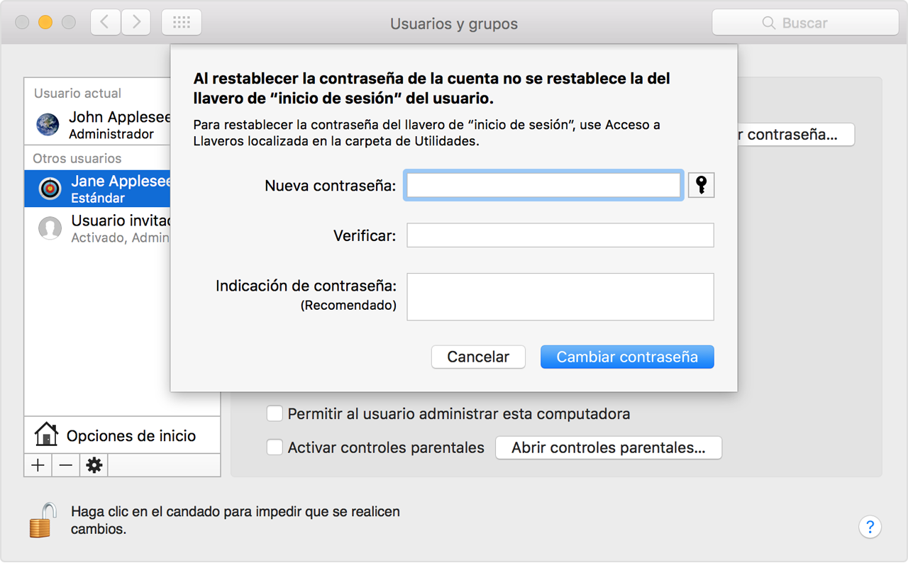 eliminar contraseña mac